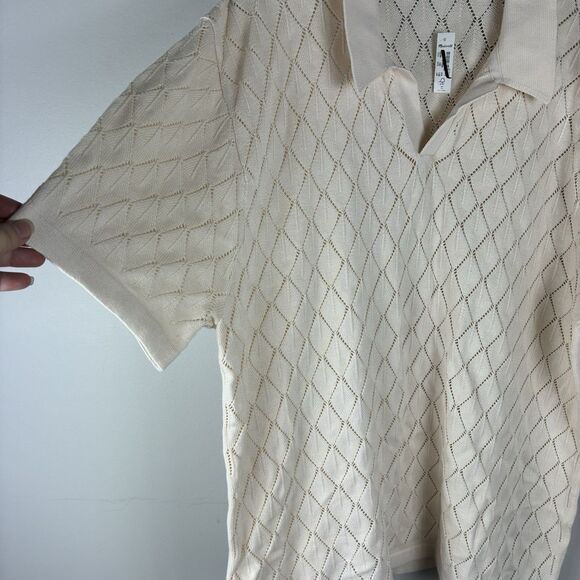 Madewell Men's Waffle-Knit Johnny-Collar Sweater Polo Cream Sz XL Ivory NEW - Picture 4 of 8